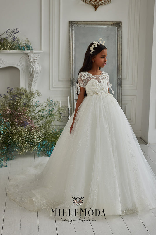 Alondra Luxury Flower Girl Communion Dress in Ivory