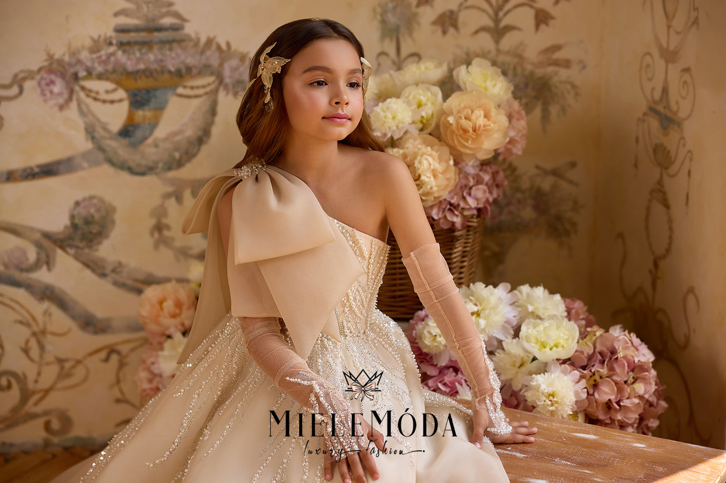 Céleste Fleur Luxury One Shoulder Flower Girl Dress
