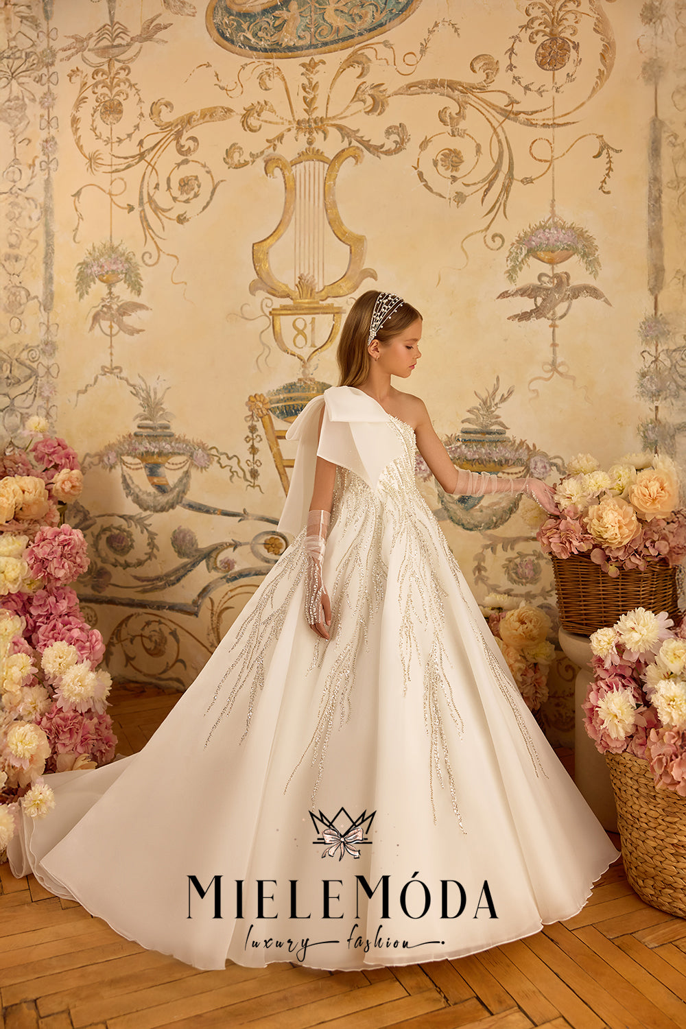 Cleste Fleur Luxury One Shoulder Flower Girl Dress - Miele Moda 12/14Y (38) / Ivory (as pictured) / Rush: Ships in 4-6 business weeks (+$175 Cleste Fleur Luxury One Shoulder Flower Girl Dress - Miele Moda 12/14Y (38) / Ivory (as pictured) / Rush: Ships in 4-6 business weeks (+$175