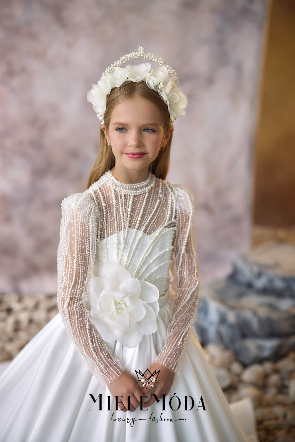 Celestial Lace First Communion Dress Miele Moda Luxury Fashion