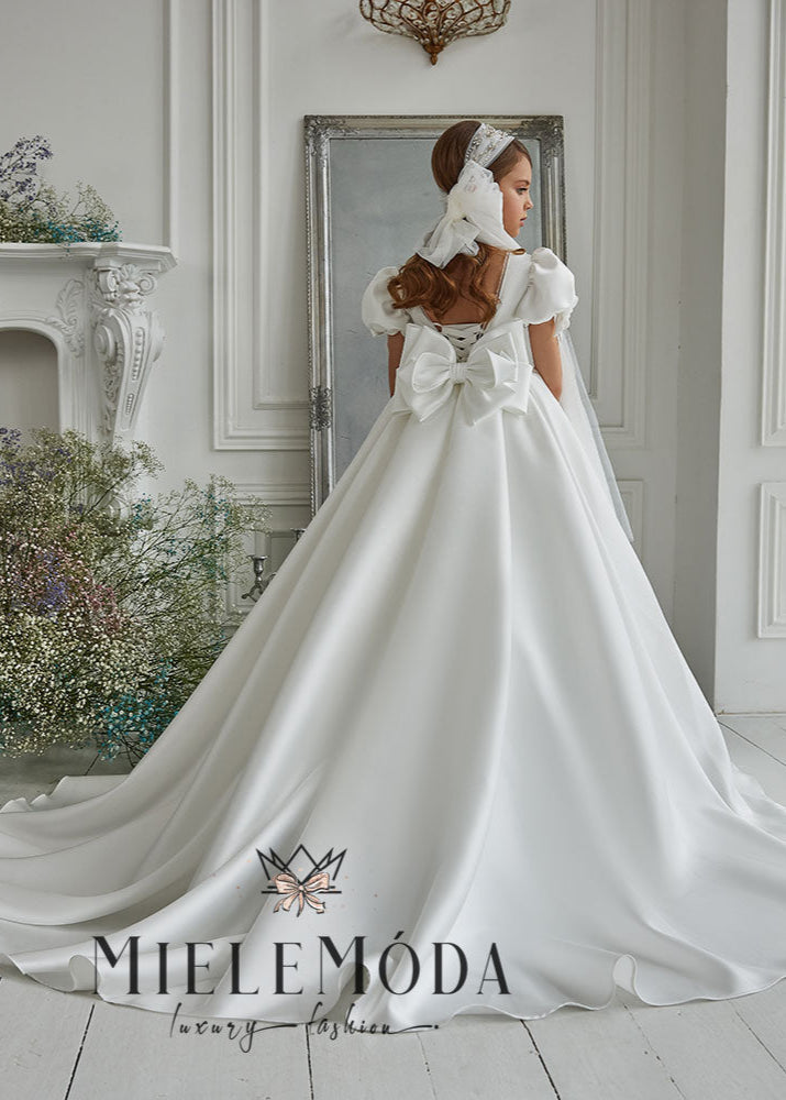 Clara Luxury Flower Girl Communion Dress in Ivory