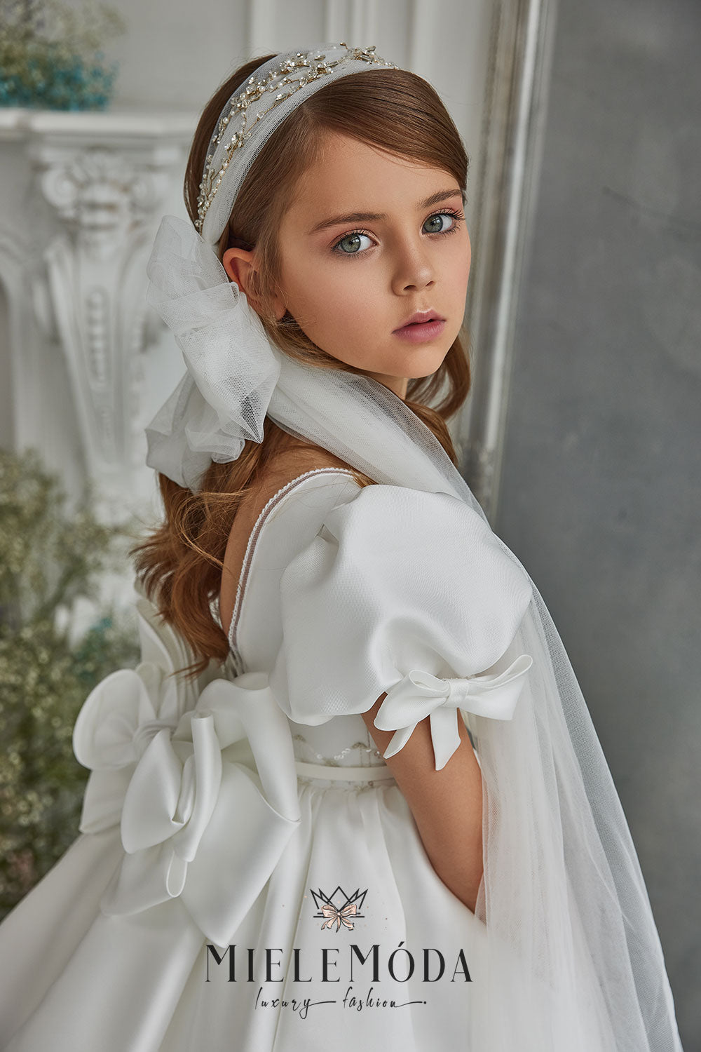 Clara Luxury Flower Girl Communion Dress in Ivory
