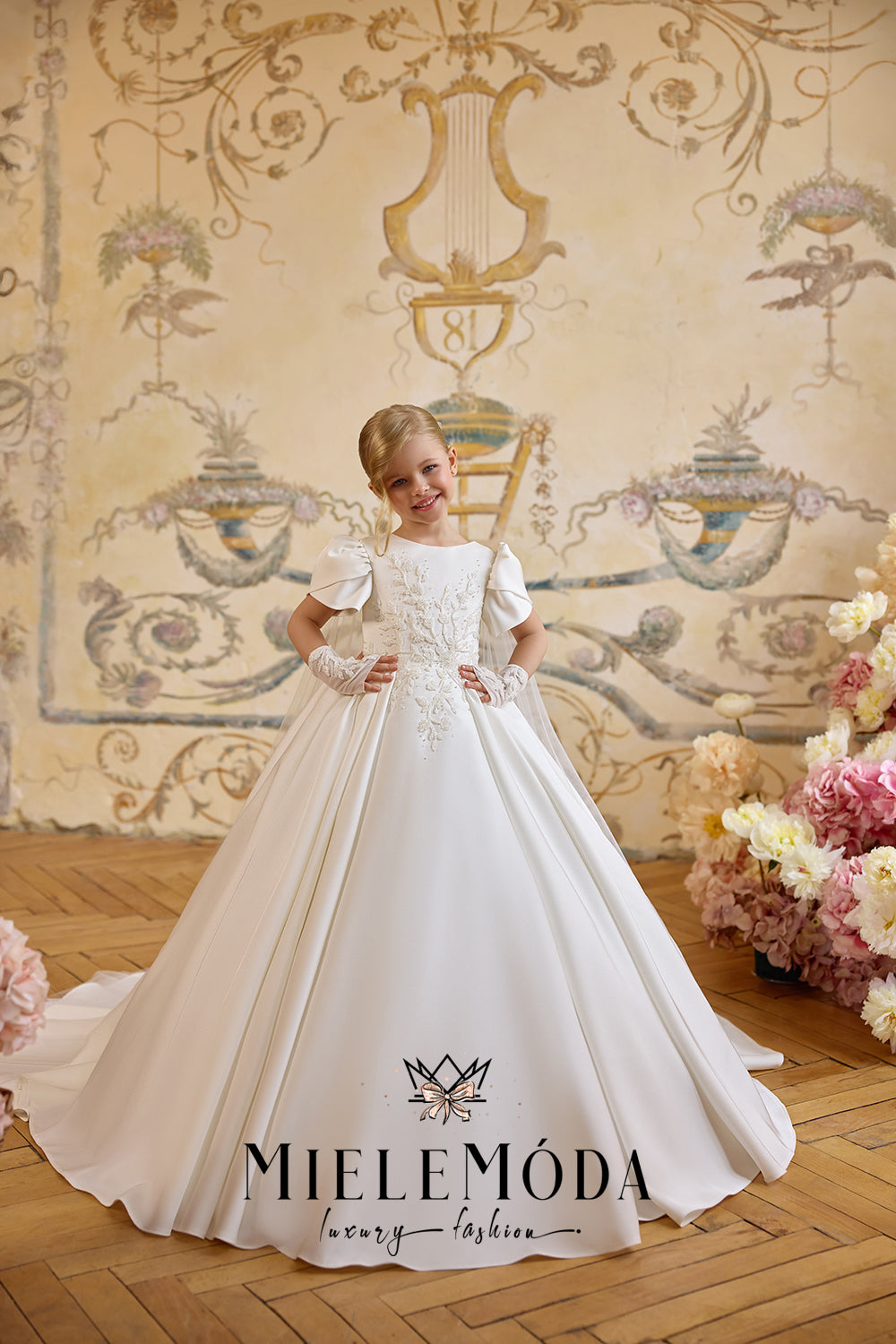 Fillette Royale Luxury First Communion Flower Girl Dress - Miele Moda 7/8Y (32) / Ivory (as pictured) / Rush: Ships in 4-6 business weeks (+$175 Fillette Royale Luxury First Communion Flower Girl Dress - Miele Moda 7/8Y (32) / Ivory (as pictured) / Rush: Ships in 4-6 business weeks (+$175
