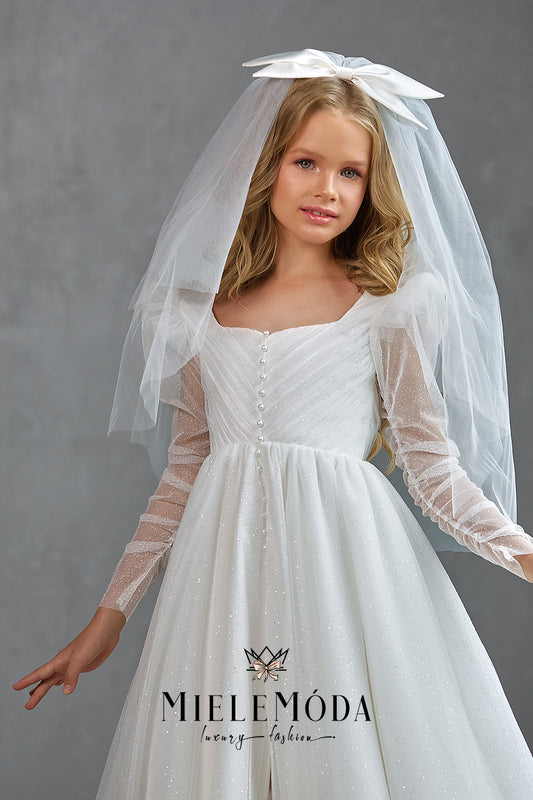 First Communion Luxury Tulle Veil with Bow