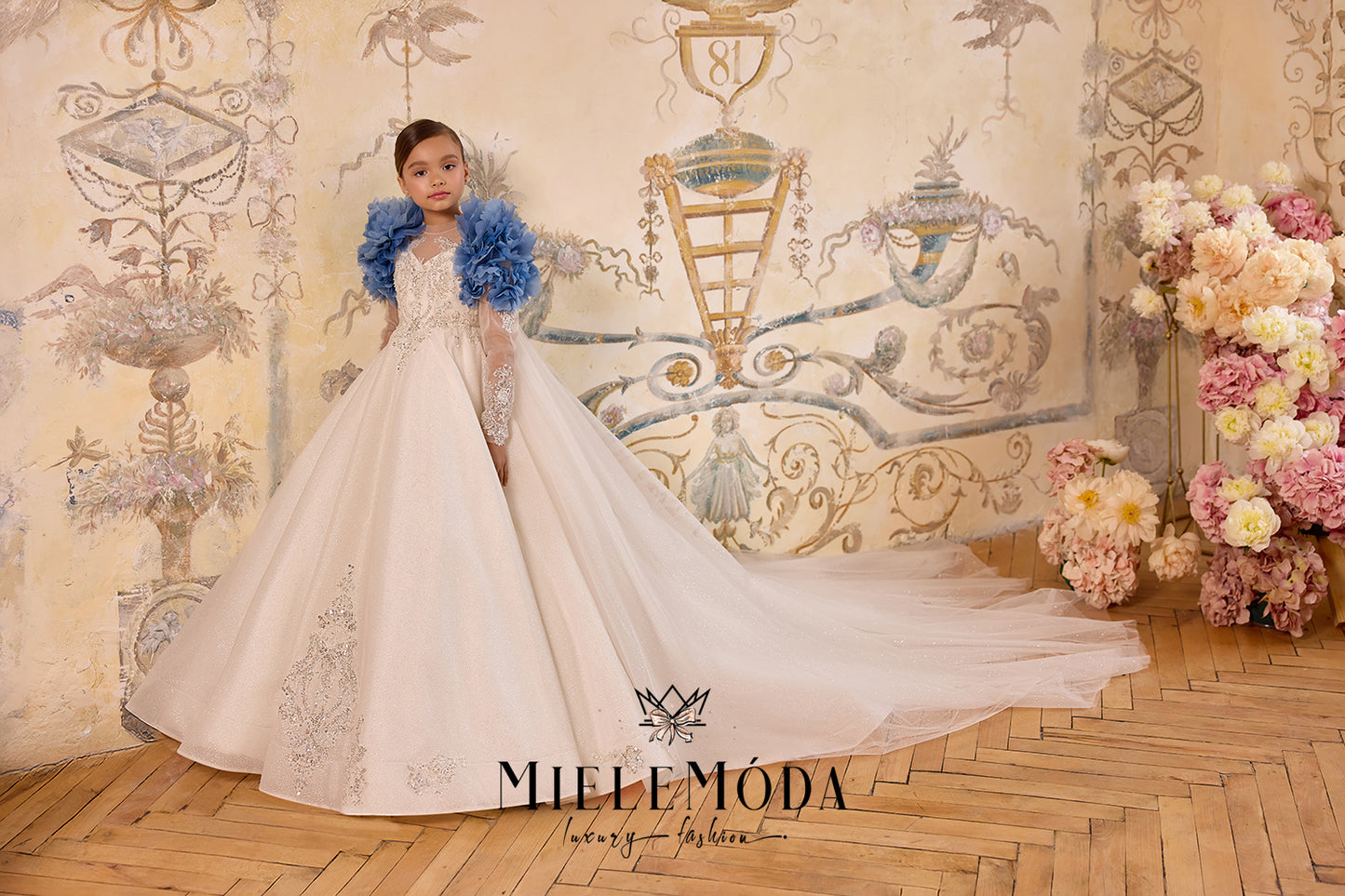 Fleur de Lune Luxury Couture Flower Girl Dress with Cape