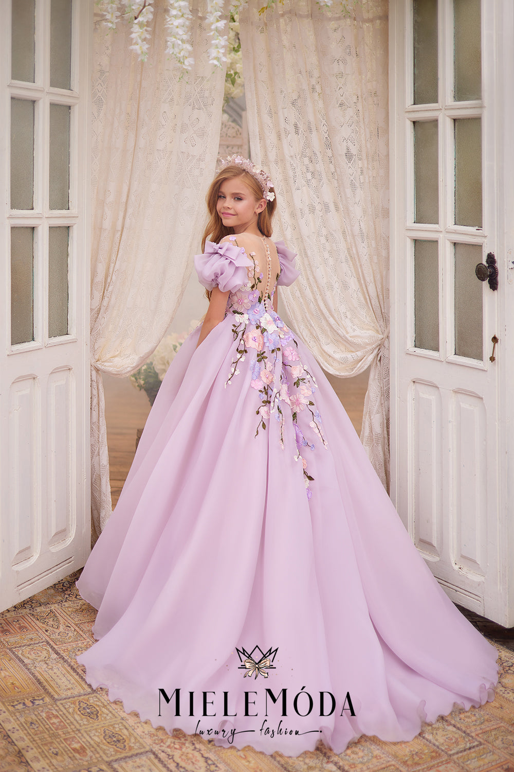 Purple Flower Girls Frock Lavender Organza Frock With Floral