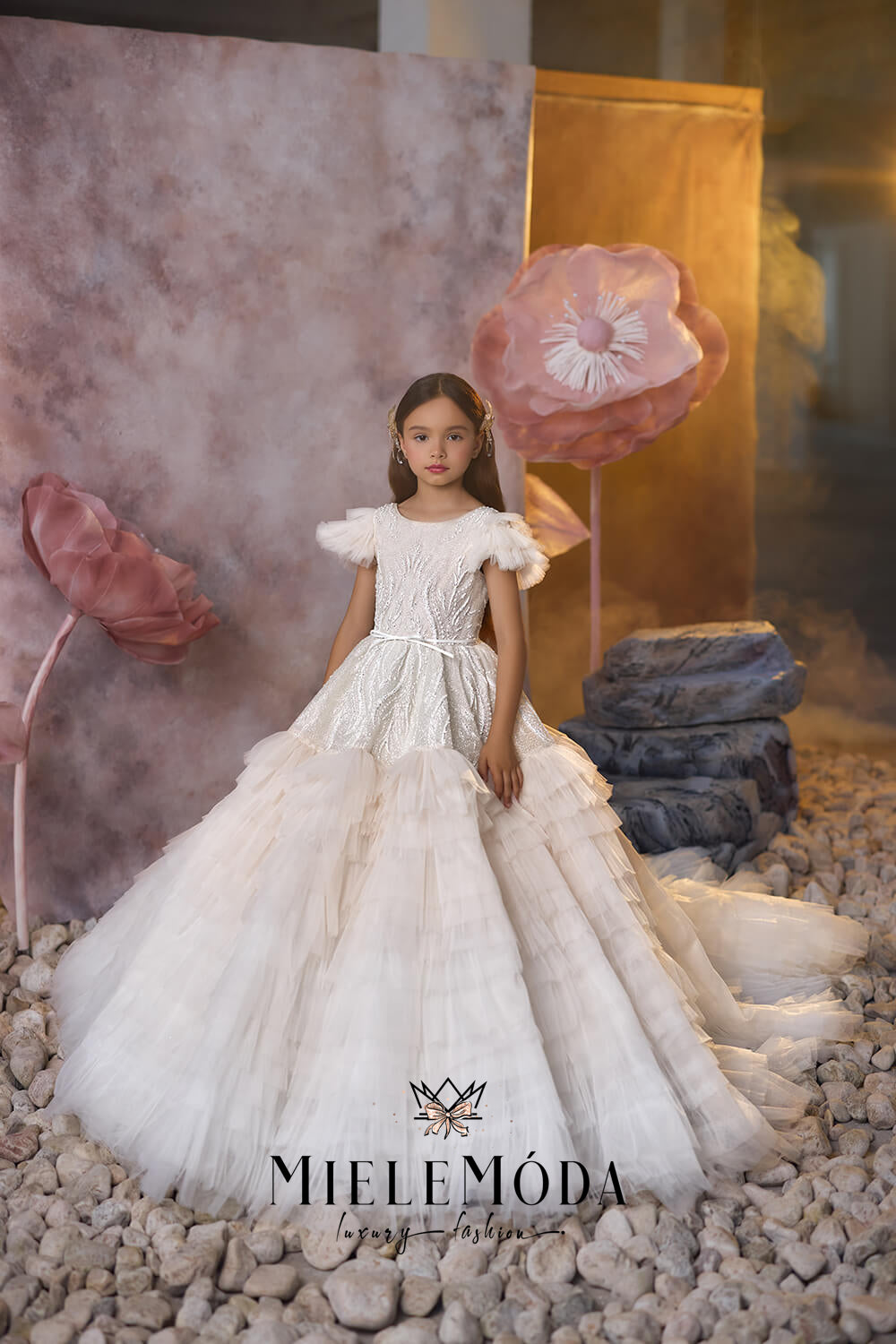 Frosted Pearl Luxury Flower Girl Dress