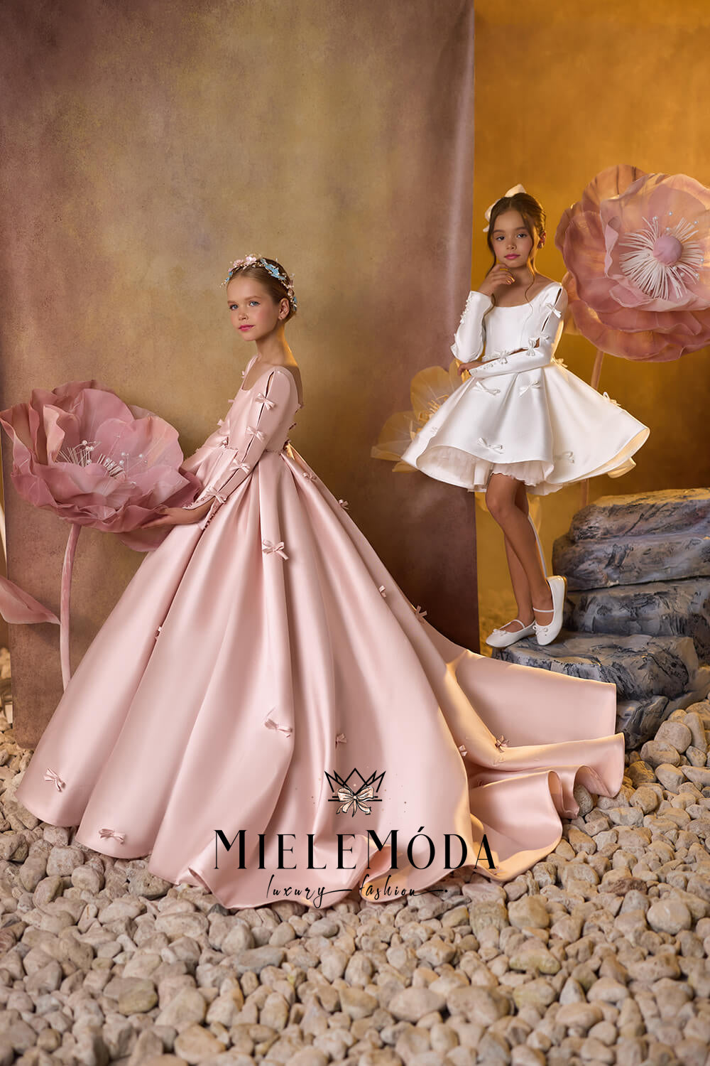 couture princess flower girl dresses Our true bestseller and a favorite among our princesses! This dreamy gown captures hearts at first sight. The magical gradient from soft green to pink, delicate lace with birds of