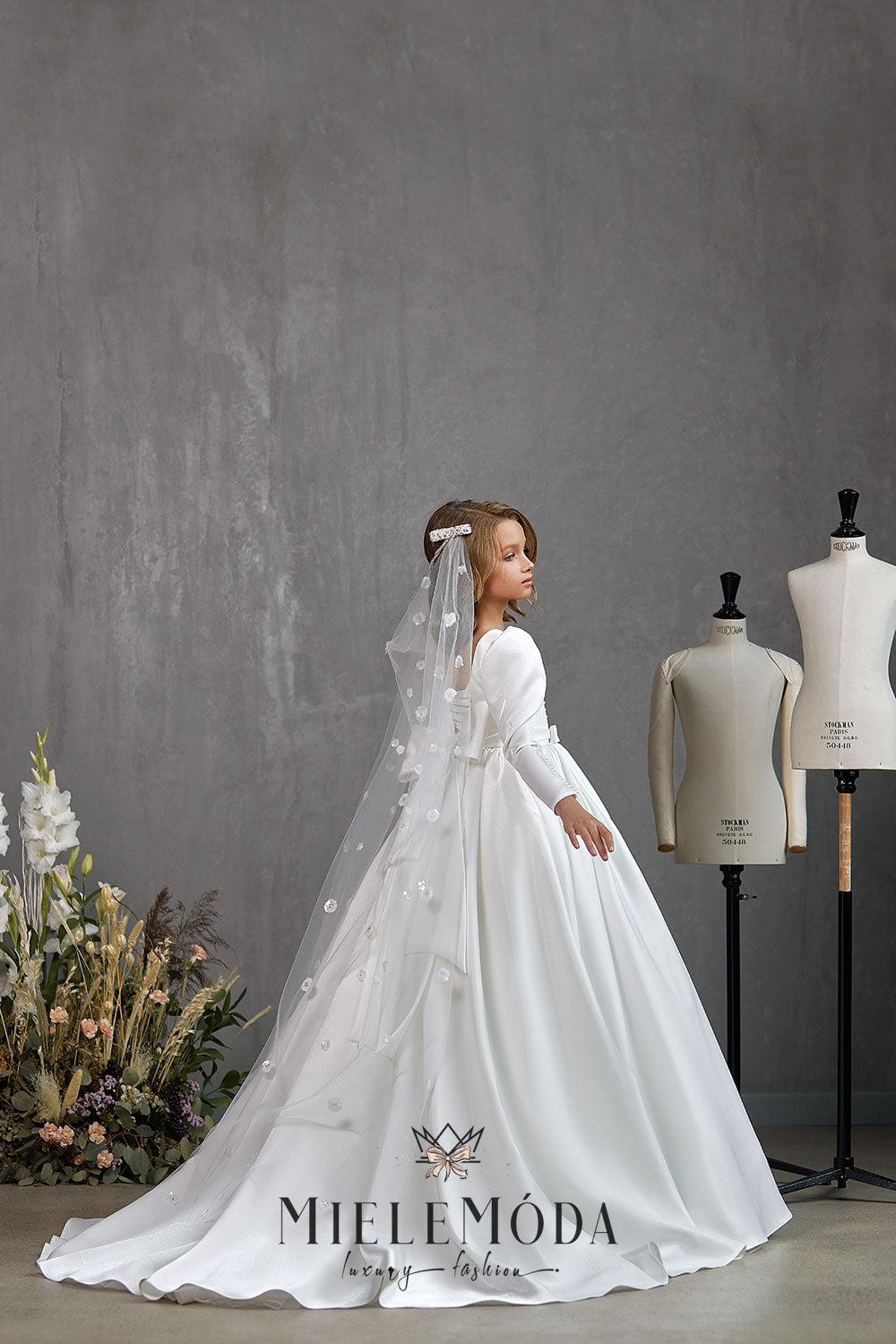 First Communion Luxury Tulle Veil with Beaded Hair Clips