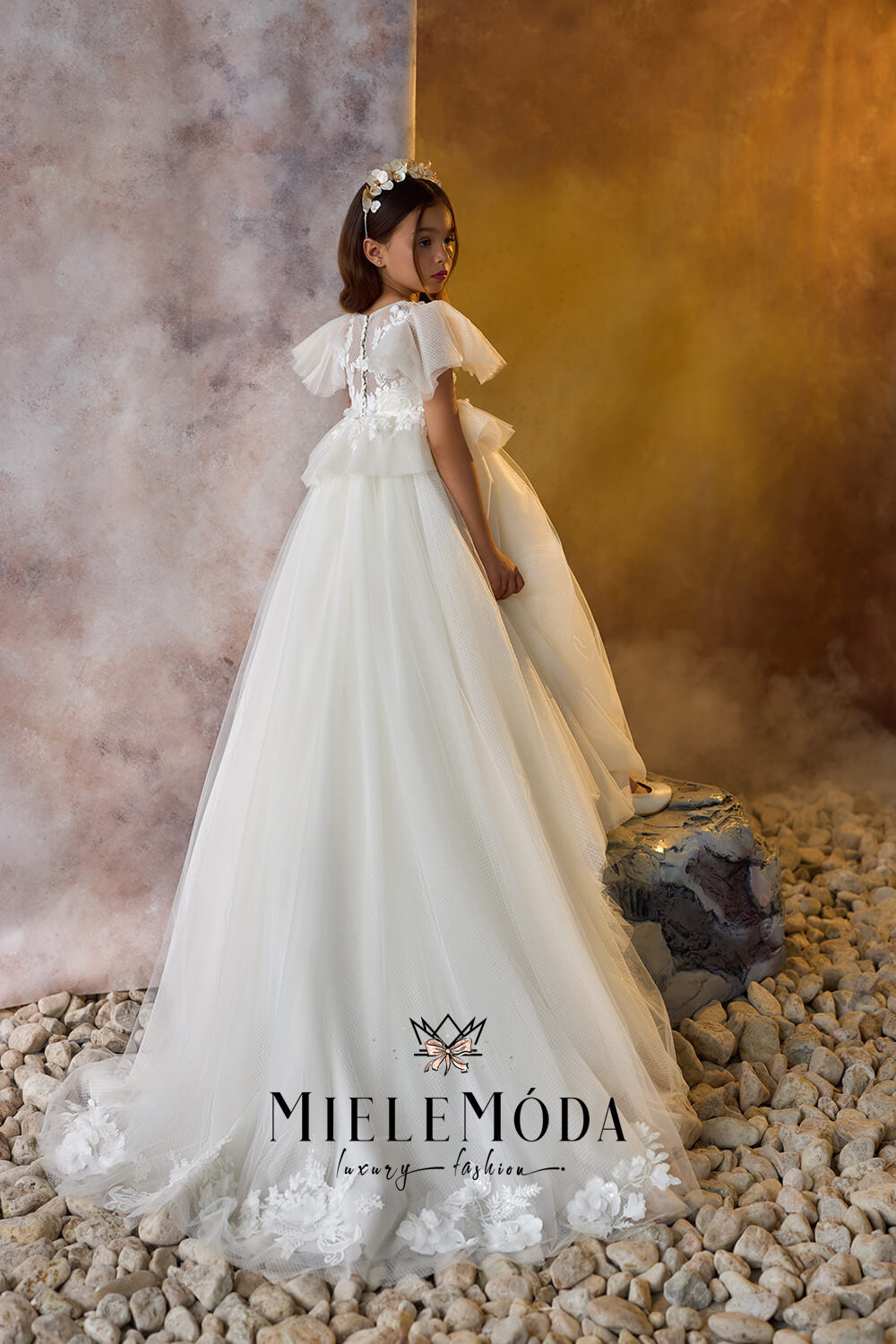 Lily Dewdrop Luxury Flower Girl Dress - Miele Moda Luxury Fashion 12/14Y (38) / Ivory+Cappuccino Highlights (as pictured) / Standard: Ships in 6-8 Lily Dewdrop Luxury Flower Girl Dress - Miele Moda Luxury Fashion 12/14Y (38) / Ivory+Cappuccino Highlights (as pictured) / Standard: Ships in 6-8