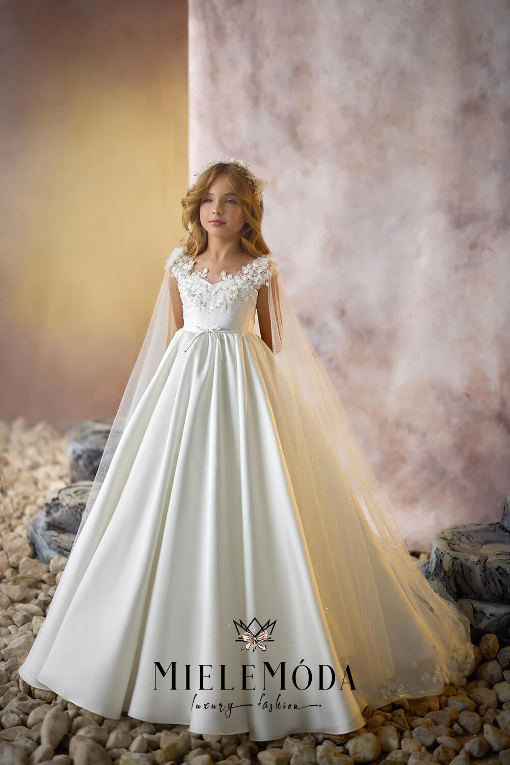 embroidered first communion dresses Buy Organza First Communion Dress with Illusion Neckline