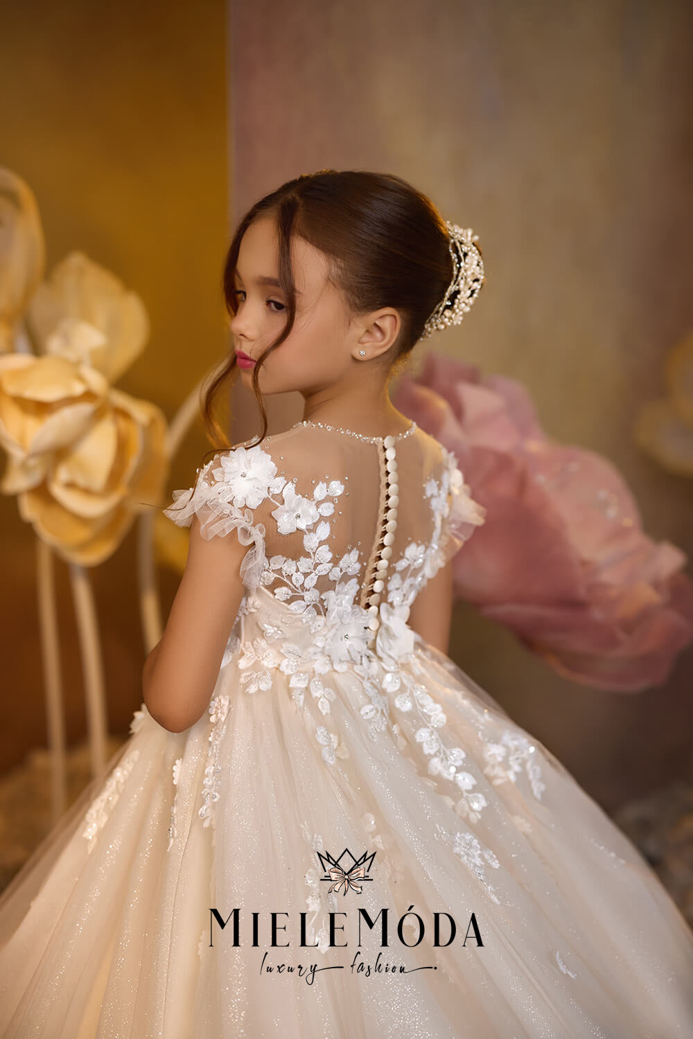 knee length dresses for ladies Petal Chiffon Luxury First Communion Dress