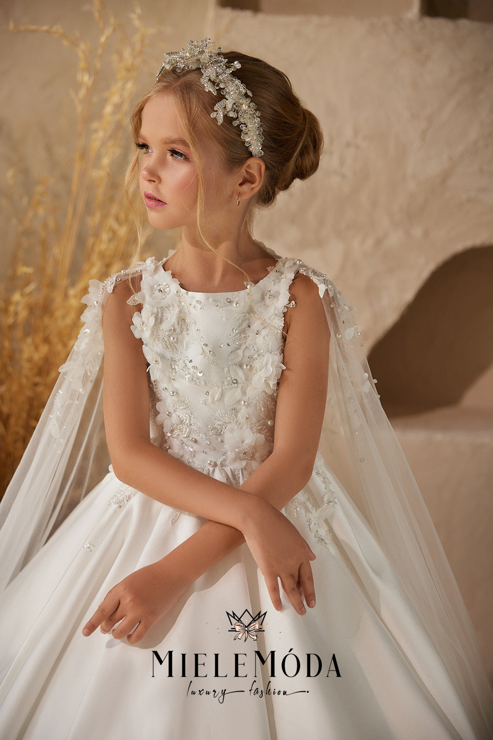 dress luxury attire on loan Ilaria Communion Flower Girl Luxury Hair Accessory