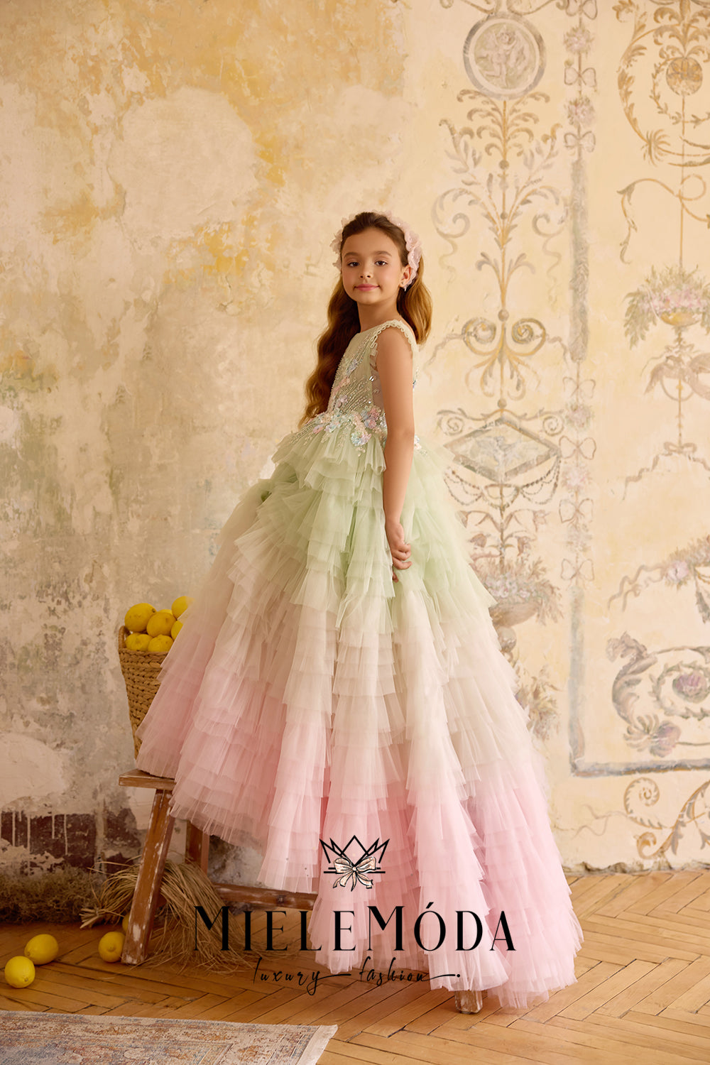 Rosa Enchantée Couture Flower Girl Ombre Dress