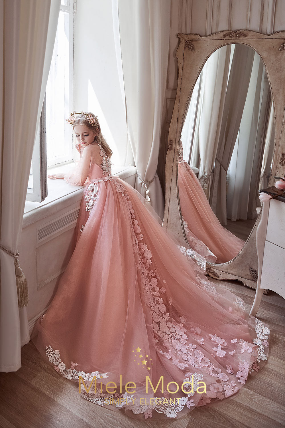 pink dress luxury Long Pink Embellished Dress with Feathered Tail S