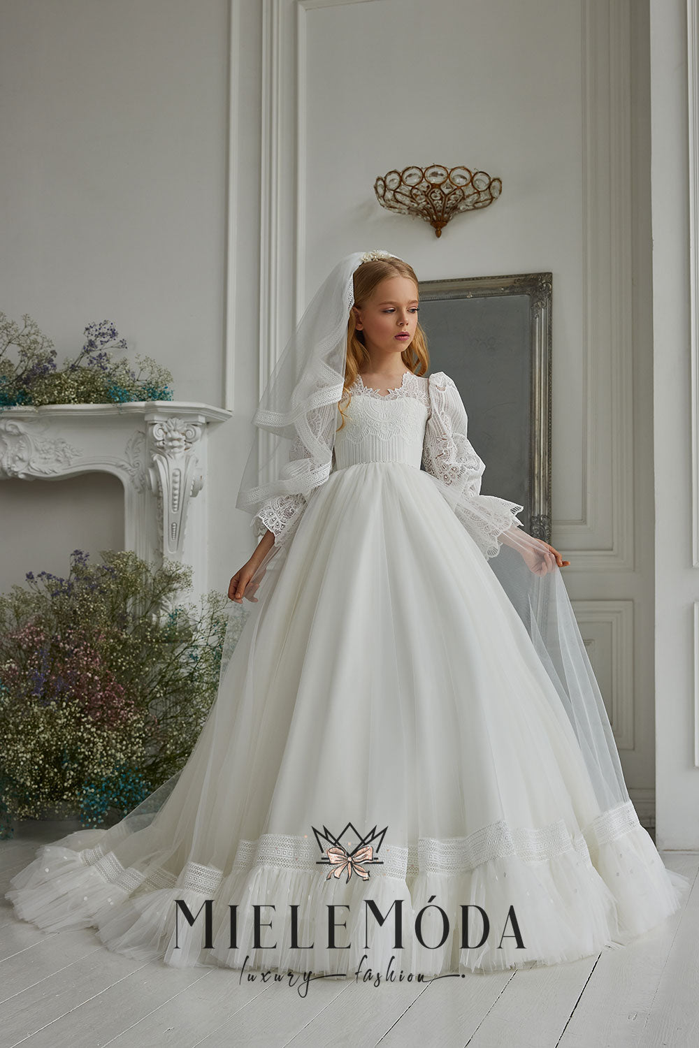 long sleeve flower girl dresses Cecilia Luxury Flower Girl Communion Dress