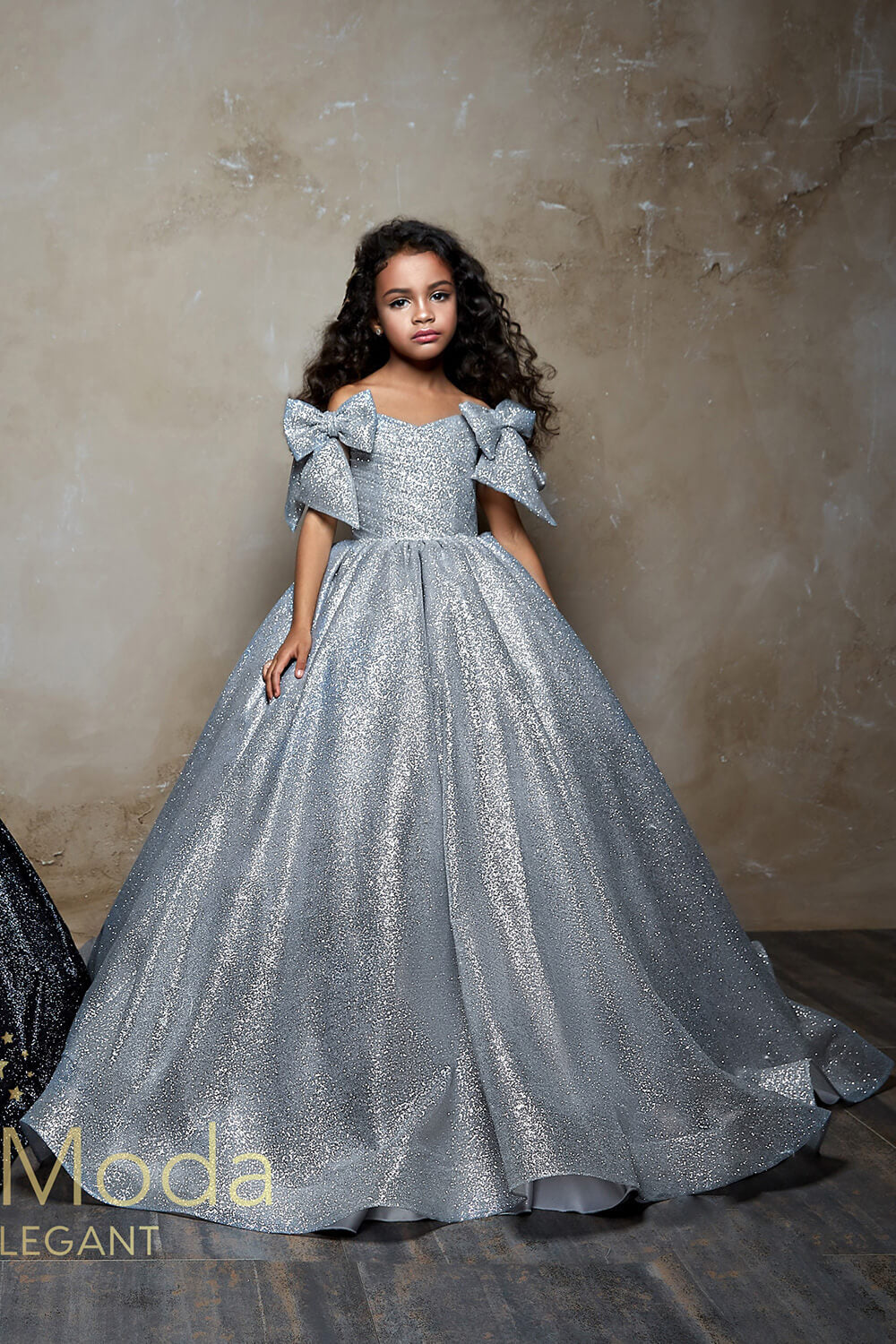Pretty girl wearing Charlotte Flower Girl Couture Dress-by Miele Moda Boutique