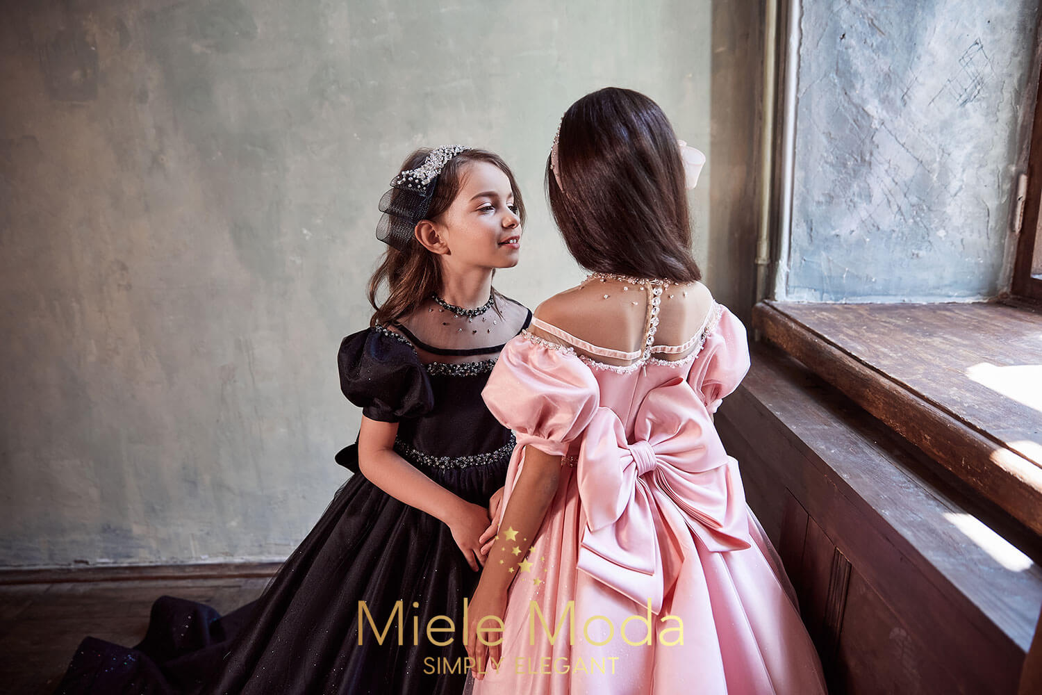 Clementine Couture Flower Girl Dress in Pink and Black with Big Bow