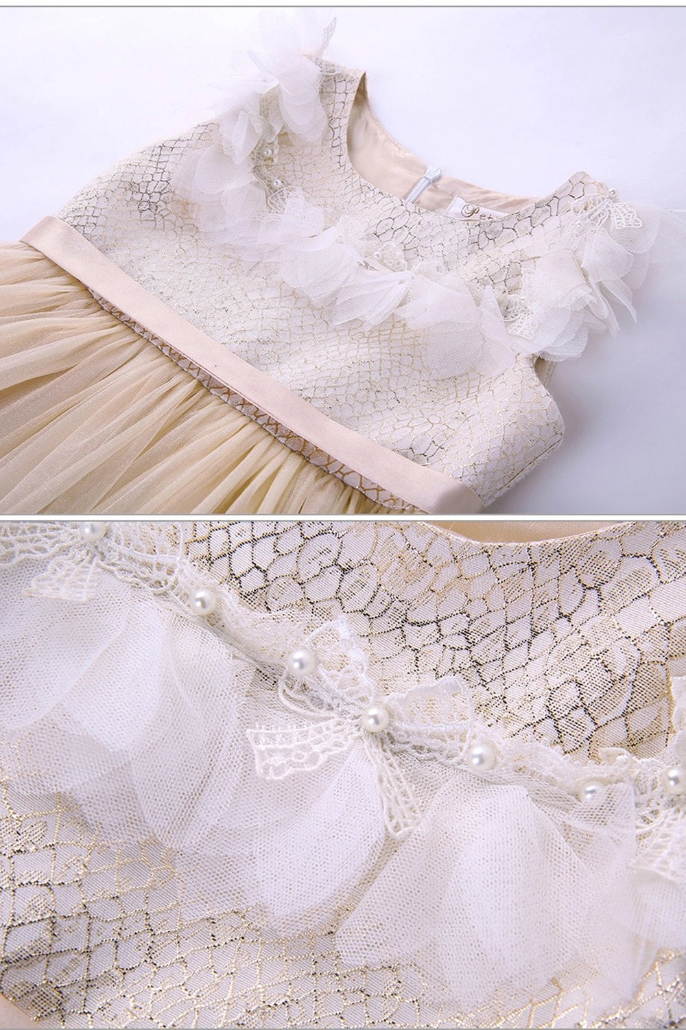 Pretty girl wearing Mariah Girl Lace Dress in Cream-by Miele Moda Boutique