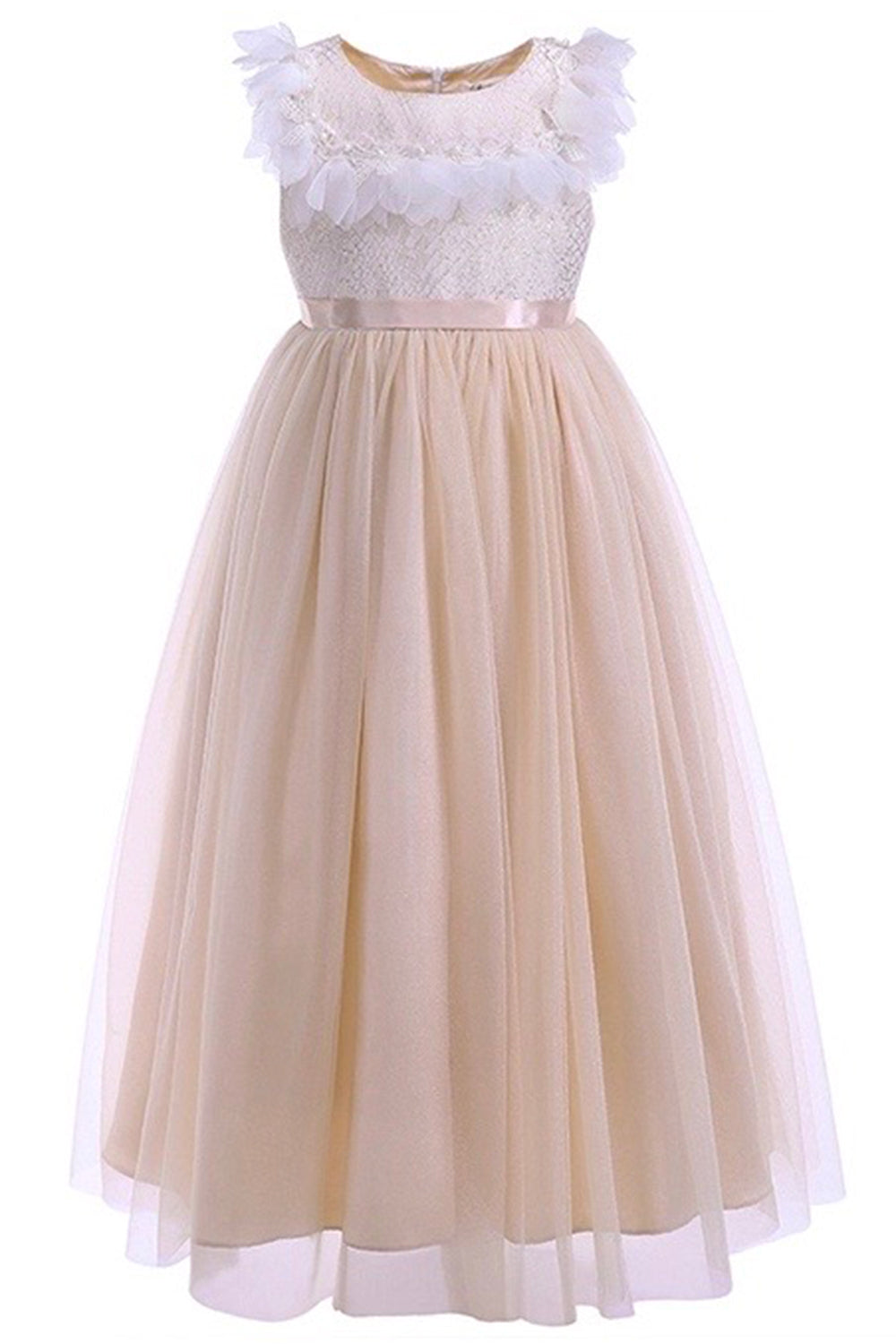 Pretty girl wearing Mariah Girl Lace Dress in Cream-by Miele Moda Boutique