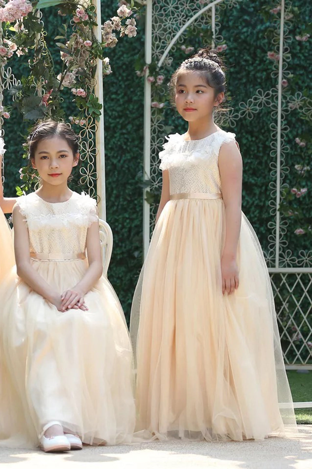 Pretty girl wearing Mariah Girl Lace Dress in Cream-by Miele Moda Boutique