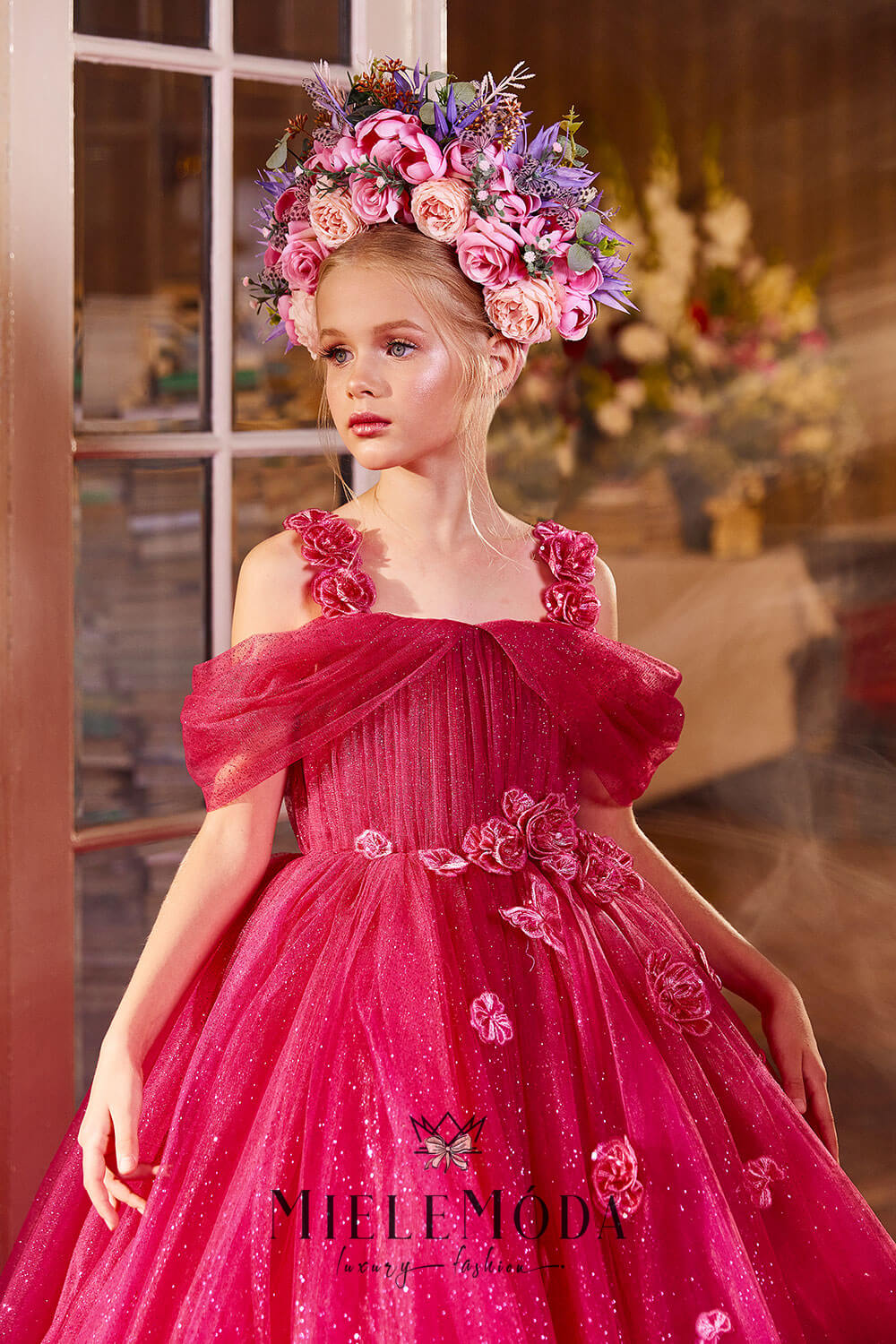 Meglena Luxury Floral Princess Girl Dress Miele Moda Luxury Fashion