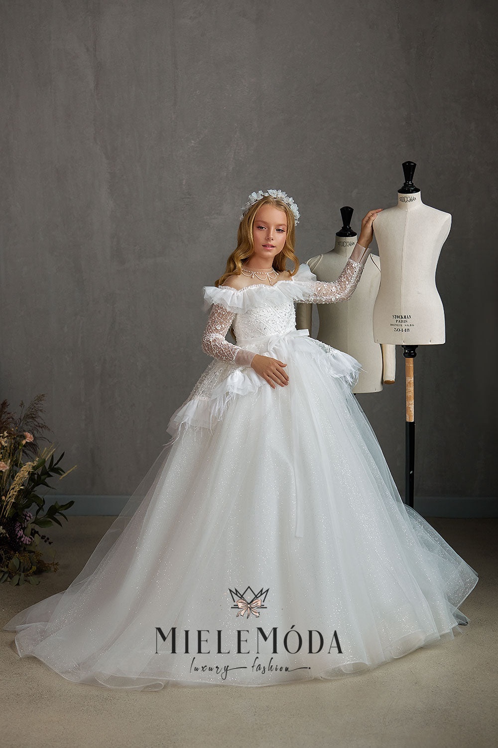 long sleeve flower girl dresses Natalia Luxury Flower Girl Communion Dress