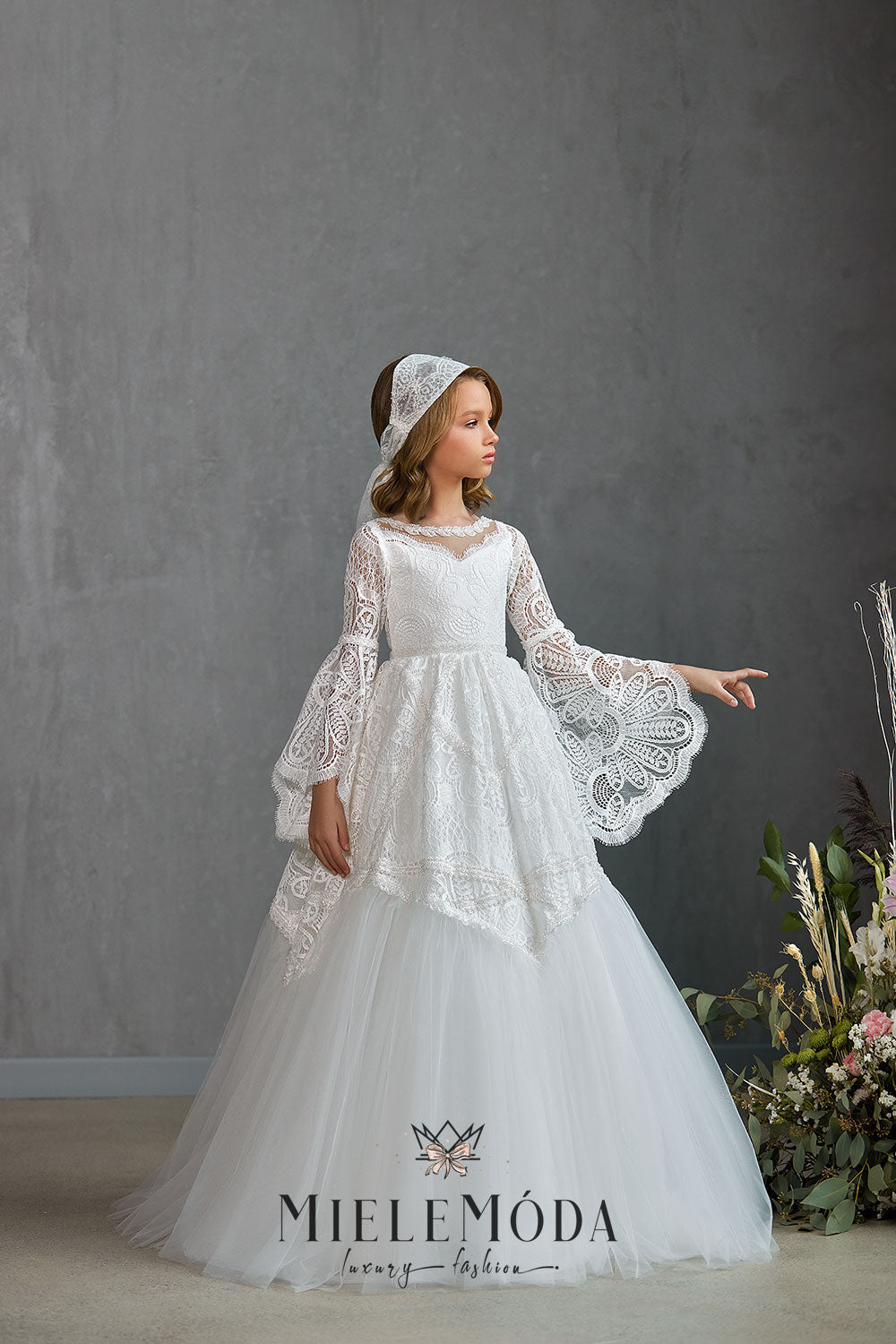 Reina Luxury Flower Girl Communion Dress - Miele Moda Luxury Fashion Reina Luxury Flower Girl Communion Dress - Miele Moda Luxury Fashion