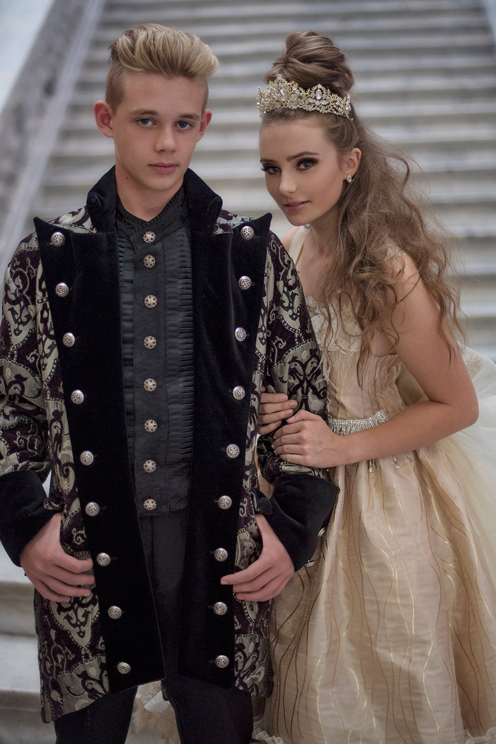 Pretty girl wearing Remi Rhinestones Gold Sparkly Metal Tiara-by Miele Moda Boutique