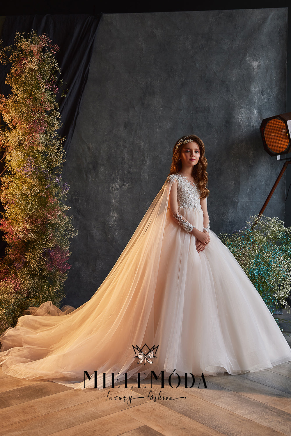 Renata Luxury Flower Girl Dress with Cape