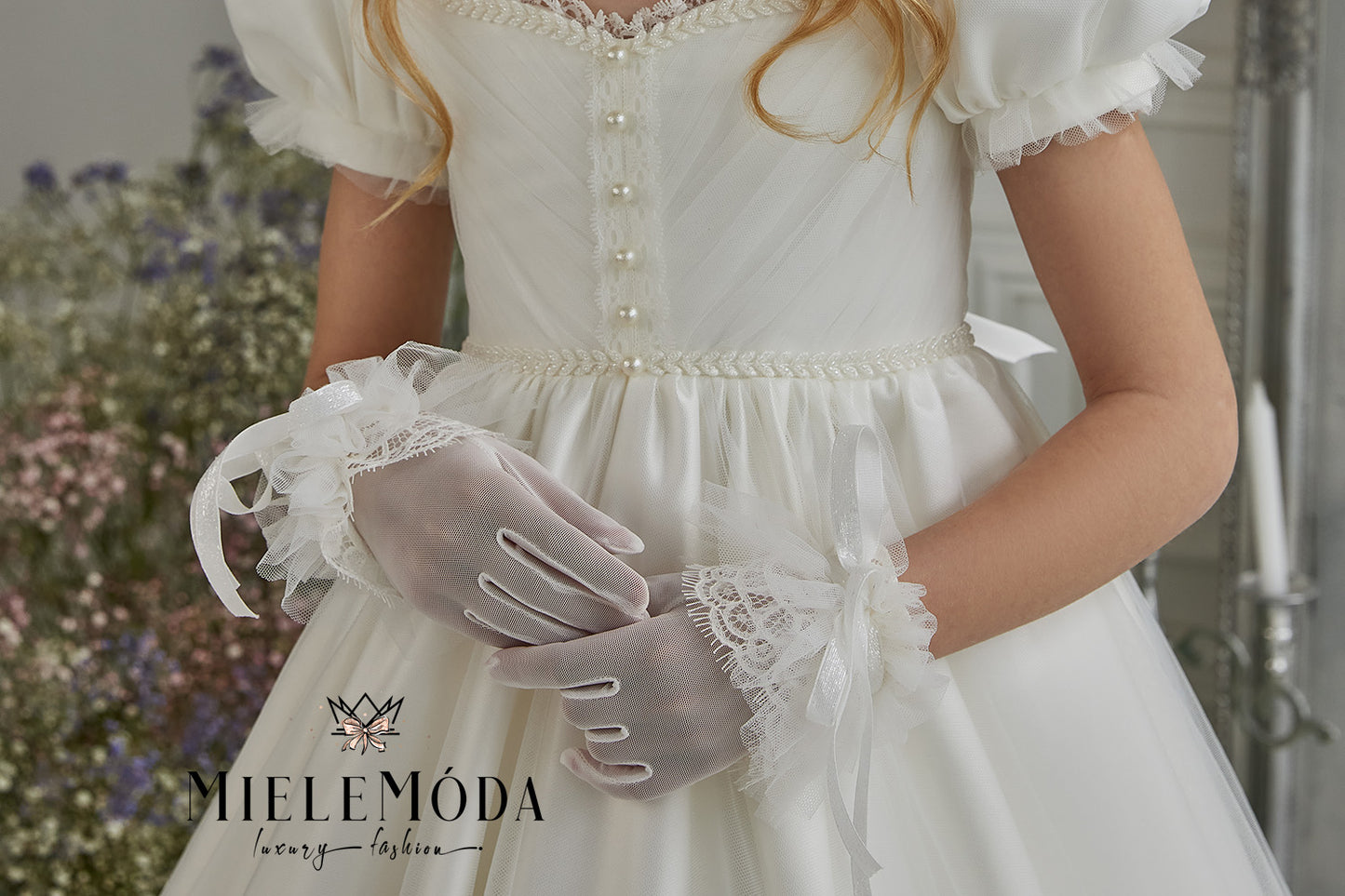 First Communion Luxury Couture Mesh Lace Gloves
