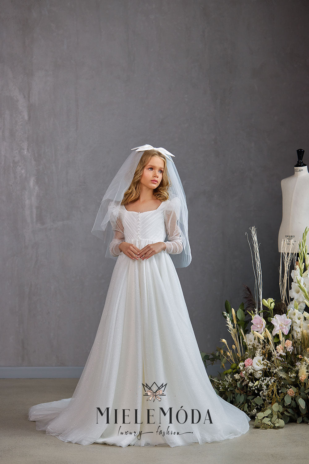 First Communion Luxury Tulle Veil with Bow