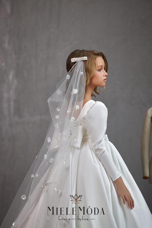 First Communion Luxury Tulle Veil with Beaded Hair Clips