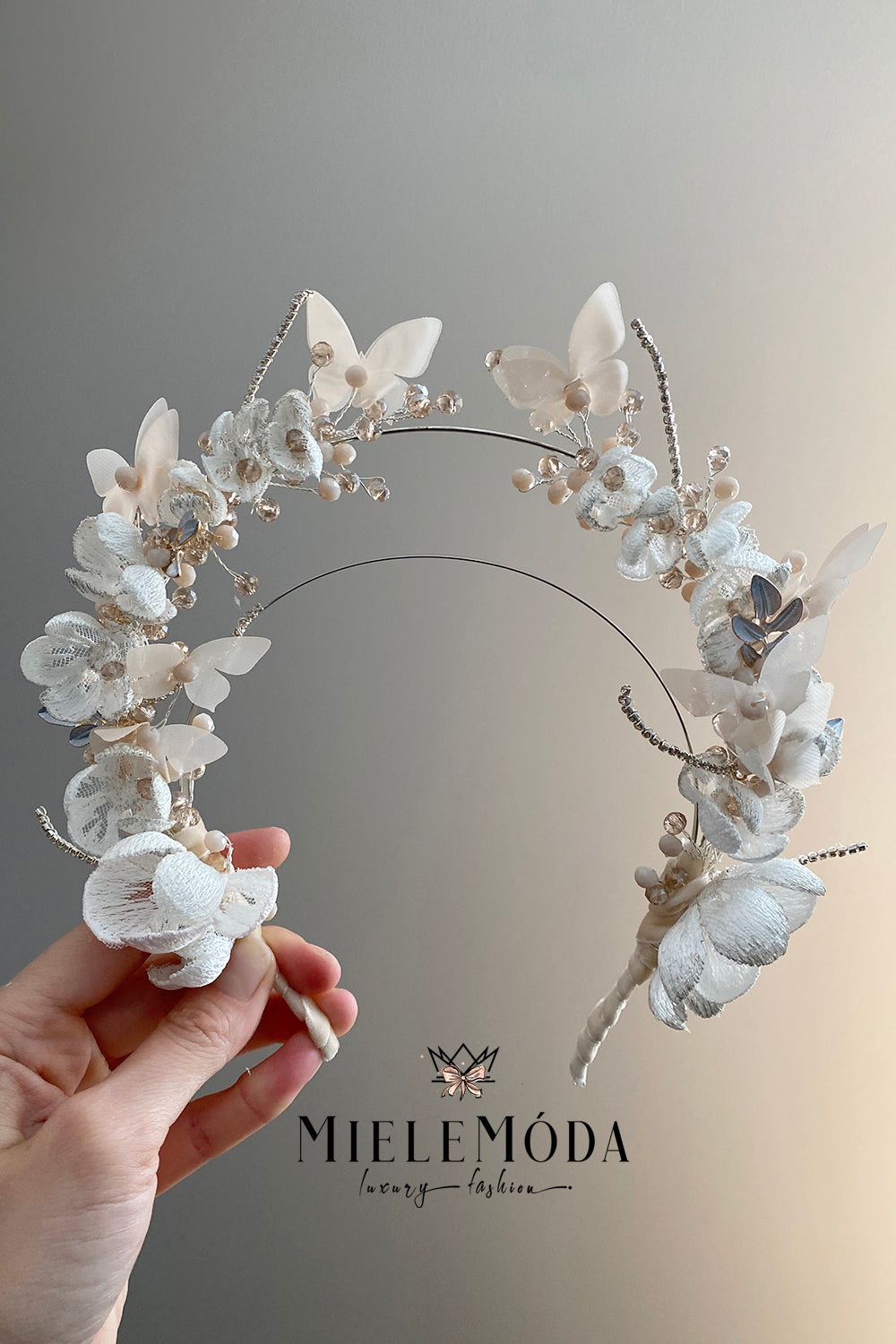 Luxury Butterfly Floral Tiara Communion Hair Accessory