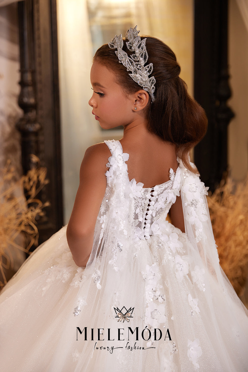 First Communion Flower Girl Crystal Leaves Luxury Hair Accessory