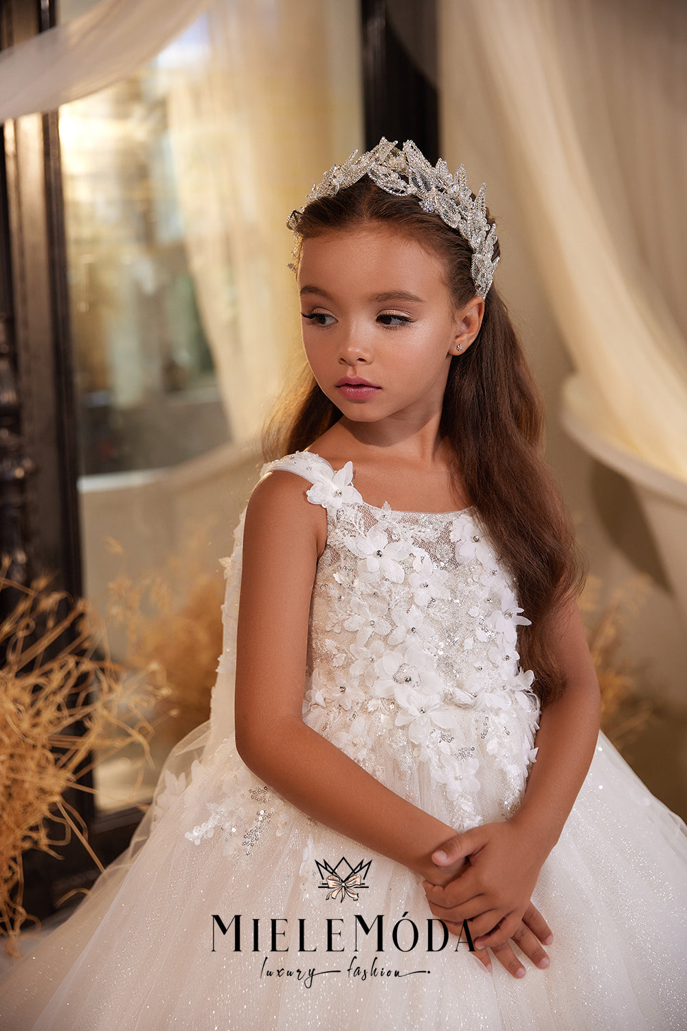 First Communion Flower Girl Crystal Leaves Luxury Hair Accessory