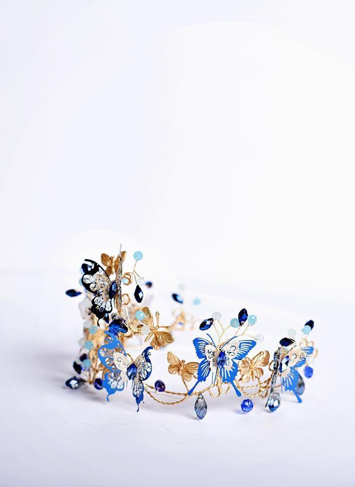 Pretty girl wearing Afina Butterflies Crystal Tiara-by Miele Moda Boutique