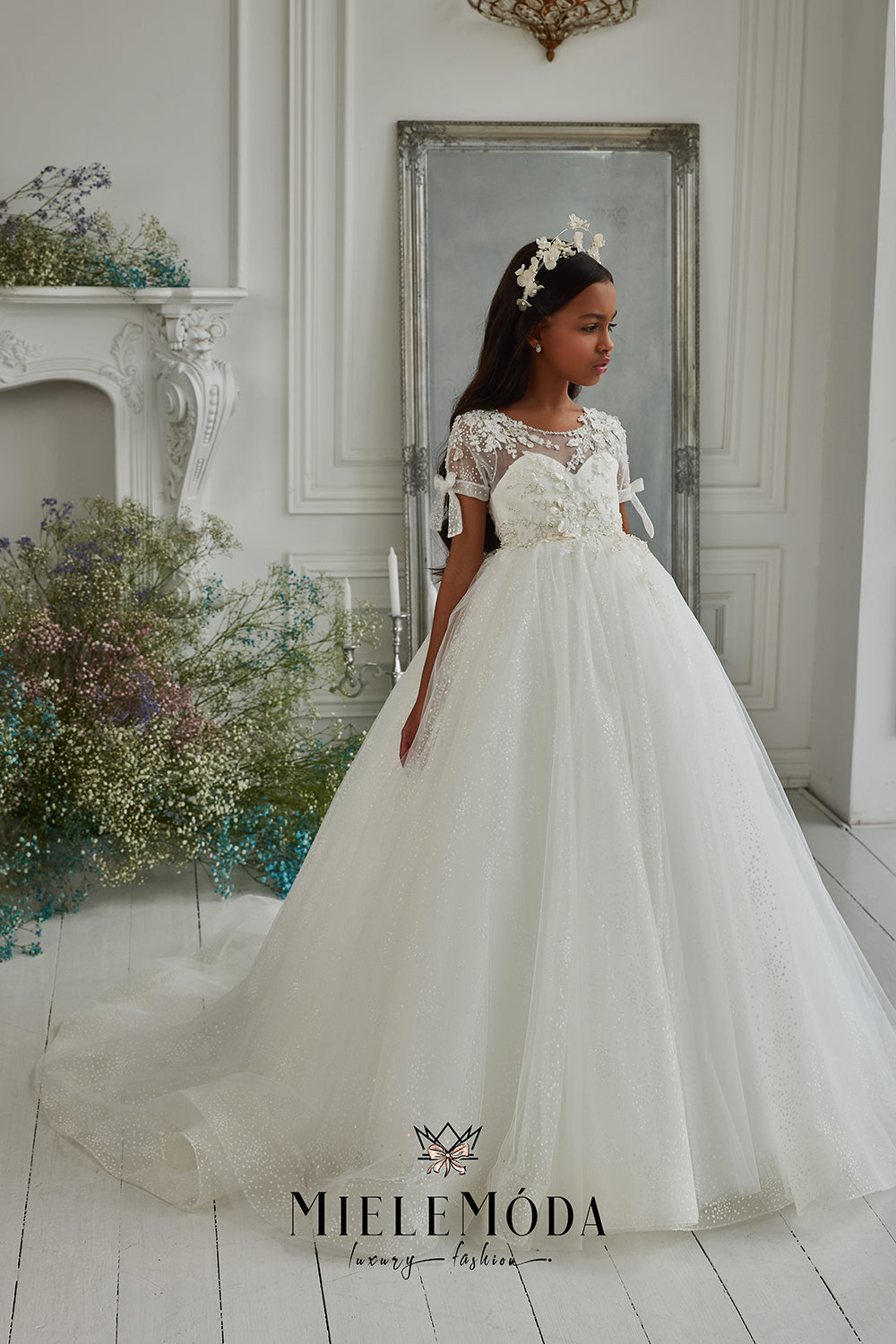 Sequin Trimmed Lace First Communion Dresses for Girls | First Communion  Dress with Sequin Trimmed Lace -Shop First Communion Dresses