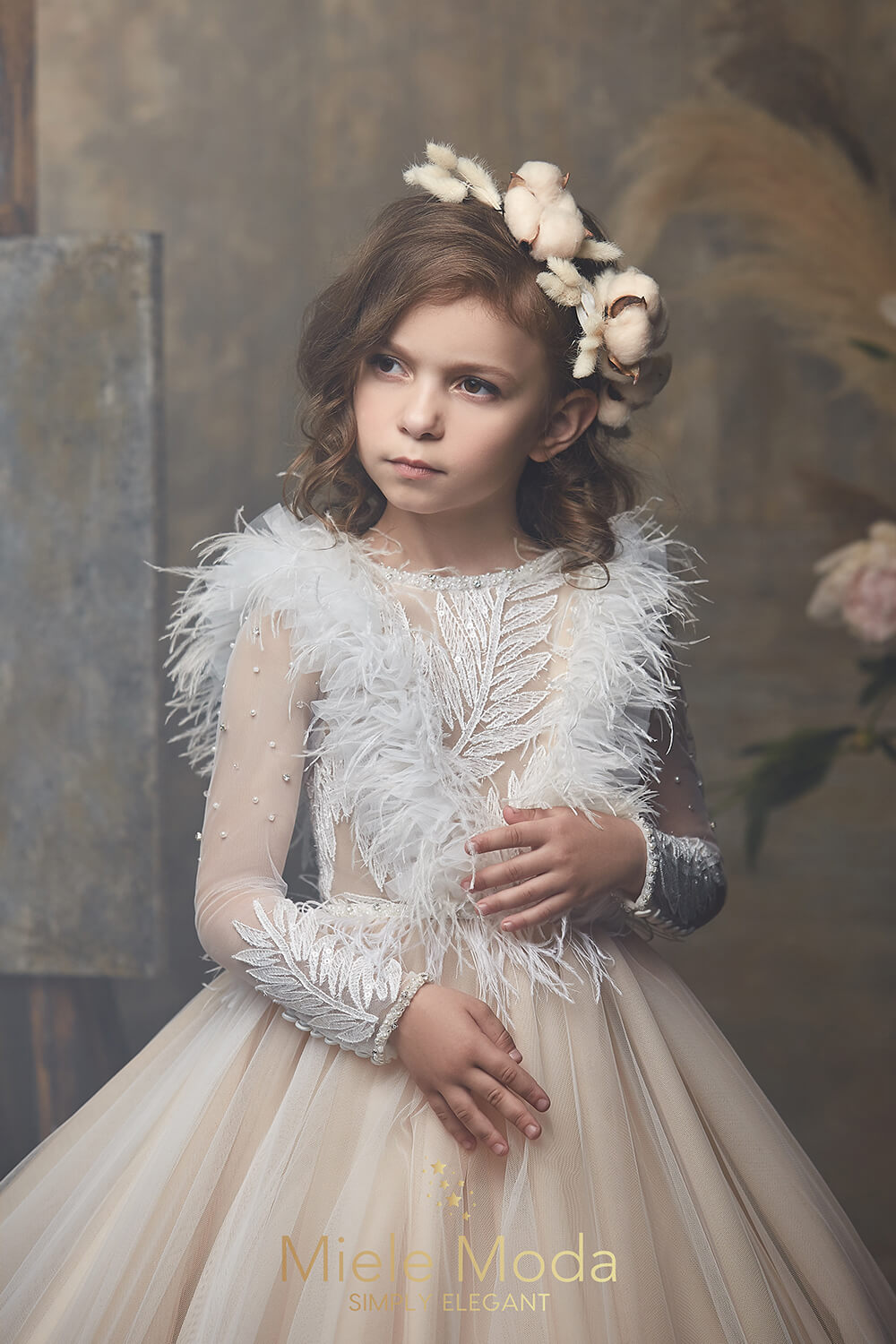 Pretty girl wearing Lady Diana Flower Girl Couture Dress-by Miele Moda Boutique