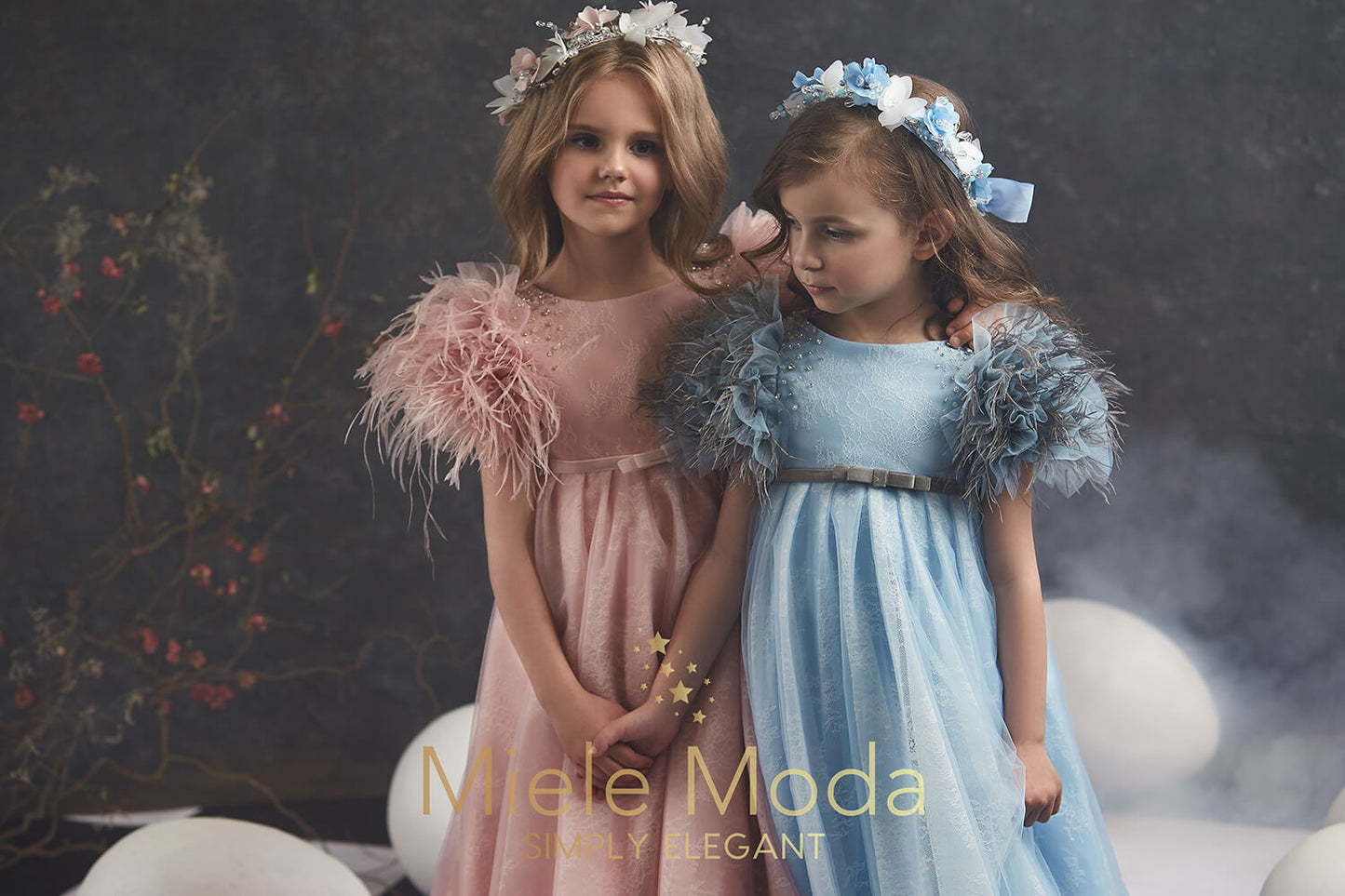 Pretty girl wearing Ophelia Flower Girl Couture Dress-by Miele Moda Boutique