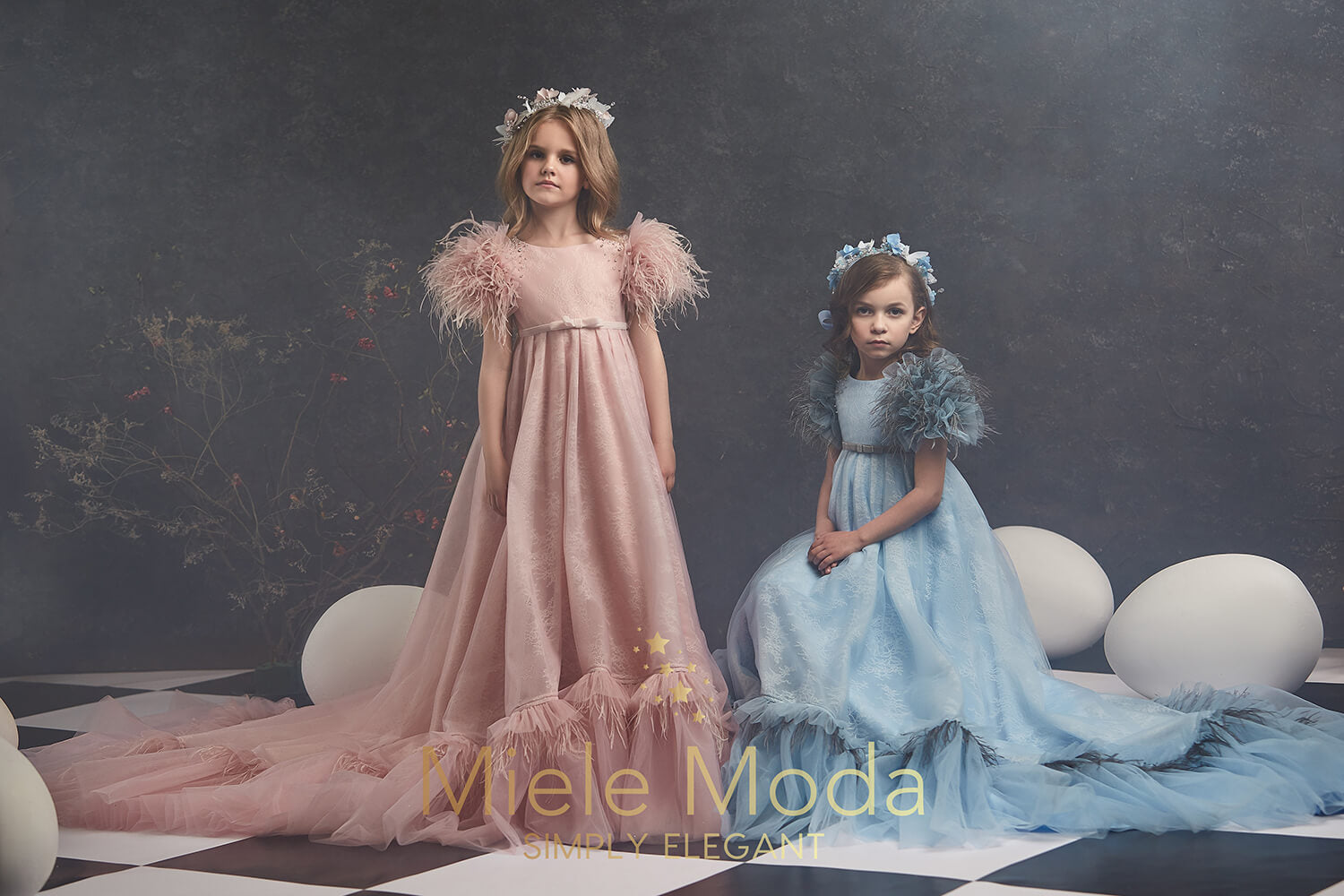 Pretty girl wearing Ophelia Flower Girl Couture Dress-by Miele Moda Boutique