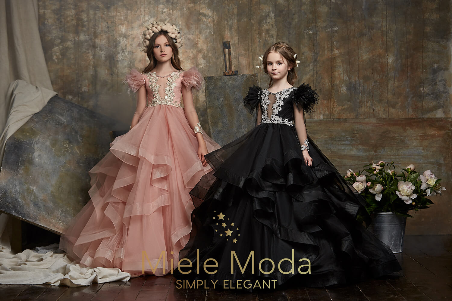 Pretty girl wearing Zara Flower Girl Couture Dress-by Miele Moda Boutique